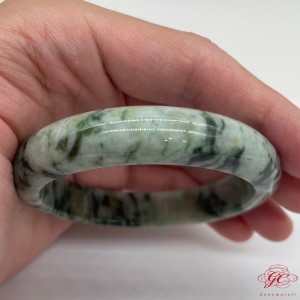 【肌容雪】天然緬甸A貨飄花翡翠手鐲 編號303 (鐲寬 58.1mm #19號)