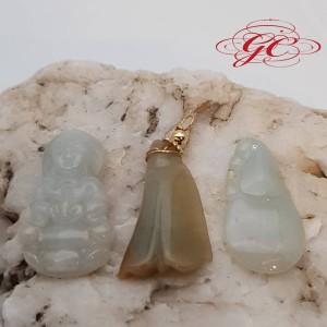 【肌容雪】天然緬甸翡翠吊飾 編號330（冰種觀音／冰種葫蘆／黃綠葉）