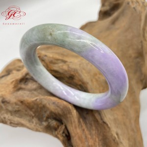 【肌容雪】緬甸天然A貨翡翠紫底春彩圓條手鐲 編號779  ( 鐲寬54.6mm #17.5號)