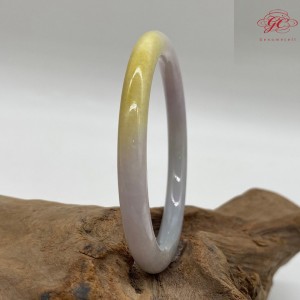 【肌容雪】天然緬甸A貨粉紫黃翡翠原條手鐲 編號792 (鐲寬57mm #18號)