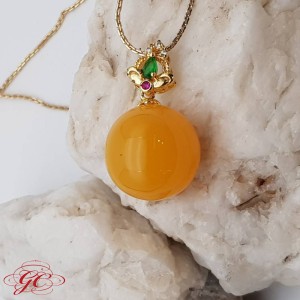 【肌容雪】琥珀蜜蠟圓珠項鍊 編號-B142 (圓珠直徑19.3mm  重量9.21g含鍊重)