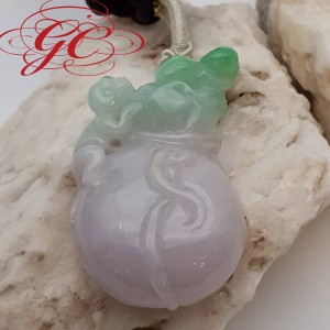 【肌容雪】緬甸天然A貨翡翠福祿壽錢袋吊飾編號931