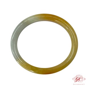 【肌容雪】緬甸天然A貨翡翠黃翡翠園條手鐲 編號609 (鐲寬55.4 mm #18號)