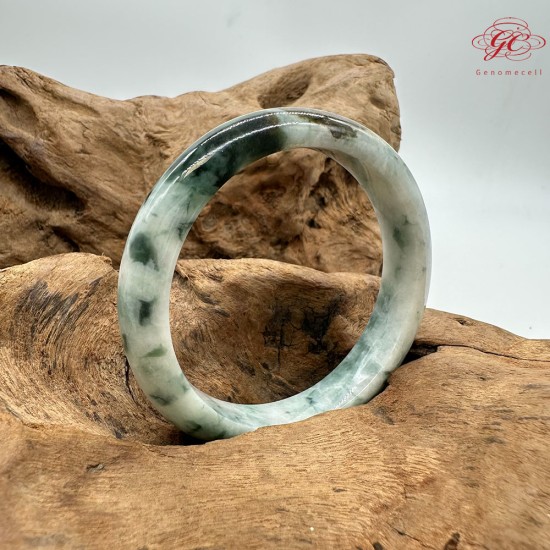 【肌容雪】天然緬甸A貨翡翠飄花平安鐲 編號23(鐲圍55.6mm#17.5號)