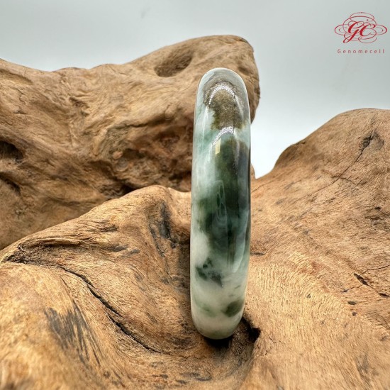 【肌容雪】天然緬甸A貨翡翠飄花平安鐲 編號23(鐲圍55.6mm#17.5號)