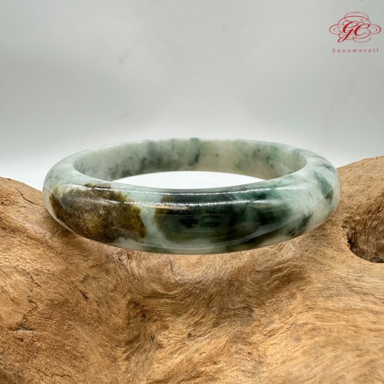 【肌容雪】天然緬甸A貨翡翠飄花平安鐲 編號23(鐲圍55.6mm#17.5號)