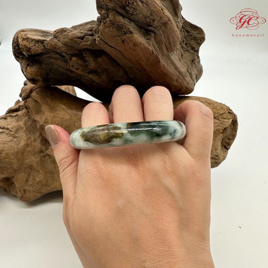 【肌容雪】天然緬甸A貨翡翠飄花平安鐲 編號23(鐲圍55.6mm#17.5號)