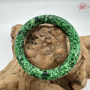 【肌容雪】天然緬甸A貨麻花翡翠刻花圓條手鐲 編號28(鐲圍57.5mm#18號)
