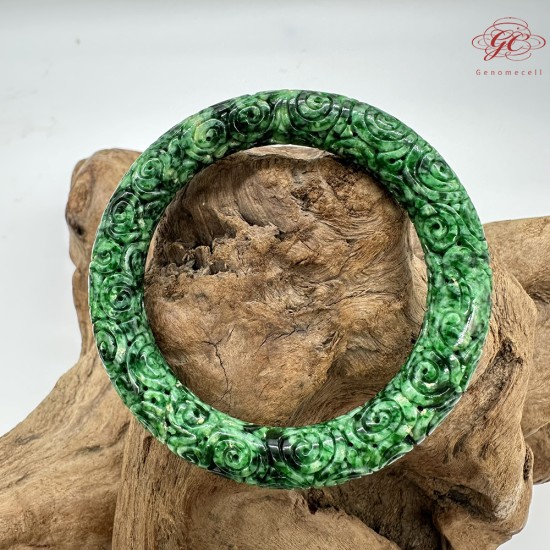 【肌容雪】天然緬甸A貨麻花翡翠刻花圓條手鐲 編號28(鐲圍57.5mm#18號) 【肌容雪】天然緬甸A貨麻花翡翠刻花圓條手鐲 編號28(鐲圍57.5mm#18號)
