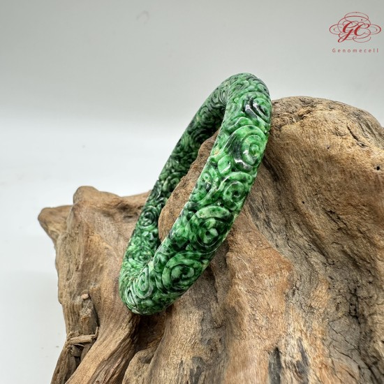 【肌容雪】天然緬甸A貨麻花翡翠刻花圓條手鐲 編號28(鐲圍57.5mm#18號) 【肌容雪】天然緬甸A貨麻花翡翠刻花圓條手鐲 編號28(鐲圍57.5mm#18號)