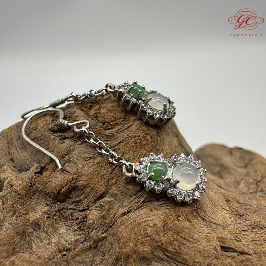 【肌容雪】天然緬甸A貨翡翠葫蘆造型鑲鑽耳針 編號56