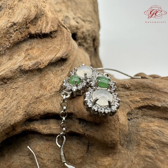 【肌容雪】天然緬甸A貨翡翠葫蘆造型鑲鑽耳針 編號56