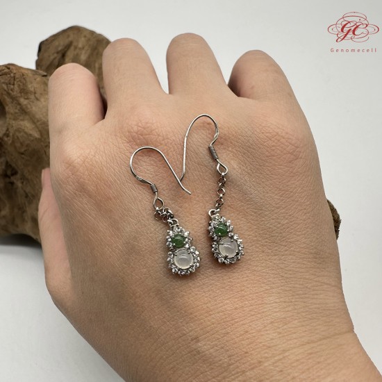 【肌容雪】天然緬甸A貨翡翠葫蘆造型鑲鑽耳針 編號56