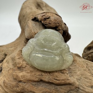 【肌容雪】天然緬甸A貨綠飄花翡翠彌勒佛造型吊墜 編號67