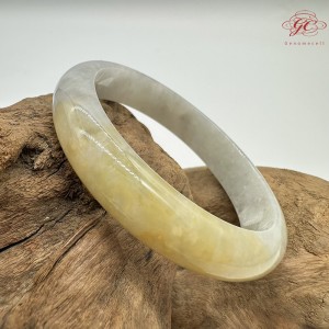 【肌容雪】天然緬甸A貨紫底黃翡翠平安鐲 編號99(鐲圍55.7mm#17.5號)