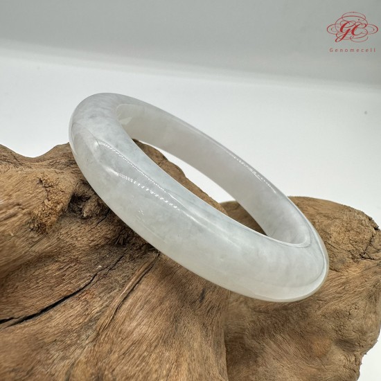 【肌容雪】天然緬甸A貨青白玉翡翠平安鐲 編號110(鐲圍56.0mm#17.5號)