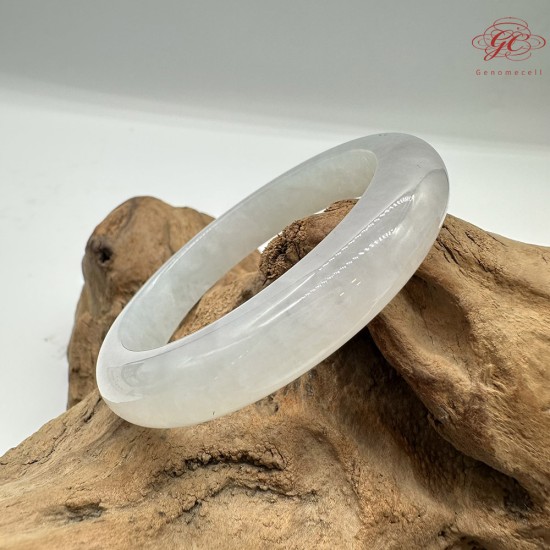 【肌容雪】天然緬甸A貨青白玉翡翠平安鐲 編號110(鐲圍56.0mm#17.5號)