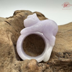 【肌容雪】天然緬甸A貨紫色翡翠貓咪造型戒圈 編號112(戒圍17.3mm#12號)