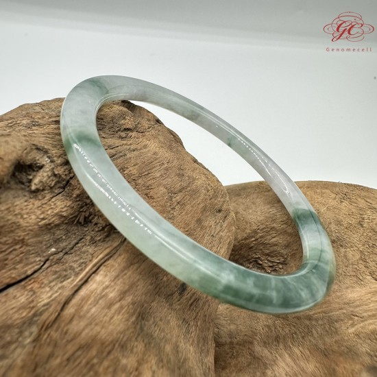 【肌容雪】天然緬甸A貨冰綠飄花翡翠叮噹鐲 編號116(鐲圍55.4mm#17號)