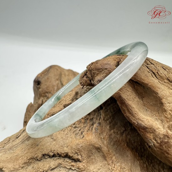 【肌容雪】天然緬甸A貨冰綠飄花翡翠叮噹鐲 編號116(鐲圍55.4mm#17號)