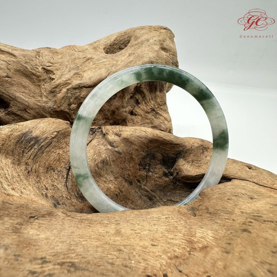 【肌容雪】天然緬甸A貨冰綠飄花翡翠叮噹鐲 編號116(鐲圍55.4mm#17號)