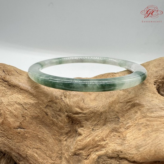 【肌容雪】天然緬甸A貨冰綠飄花翡翠叮噹鐲 編號116(鐲圍55.4mm#17號)