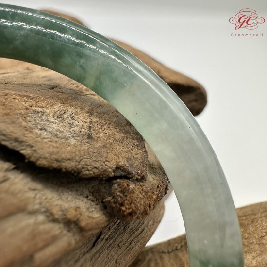 【肌容雪】天然緬甸A貨冰綠飄花翡翠叮噹鐲 編號116(鐲圍55.4mm#17號)