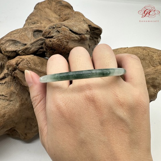 【肌容雪】天然緬甸A貨冰綠飄花翡翠叮噹鐲 編號116(鐲圍55.4mm#17號)