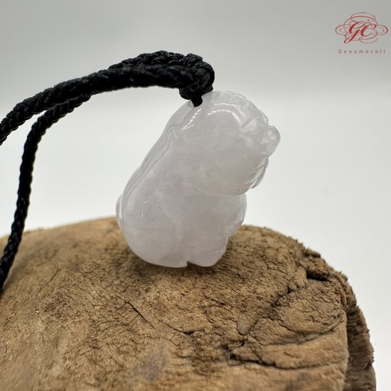 【肌容雪】天然緬甸A貨翡翠淡紫小福萌犬造型吊墜繩 編號123