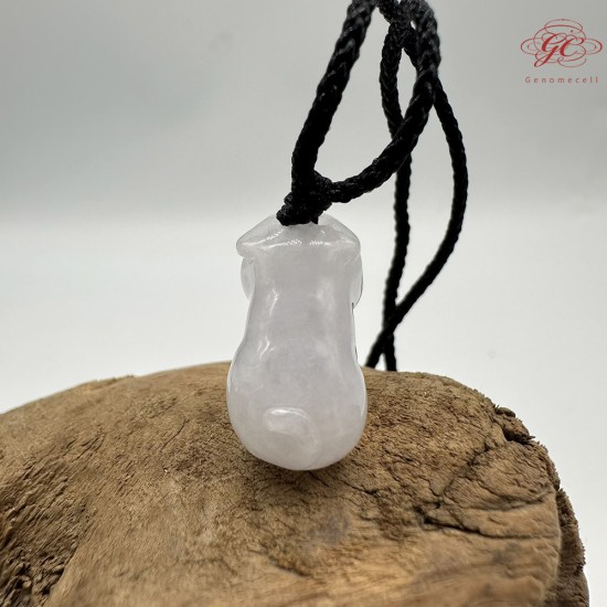 【肌容雪】天然緬甸A貨翡翠淡紫小福萌犬造型吊墜繩 編號123