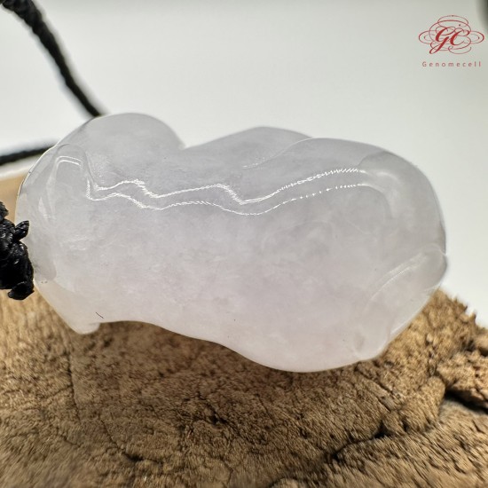 【肌容雪】天然緬甸A貨翡翠淡紫小福萌犬造型吊墜繩 編號123