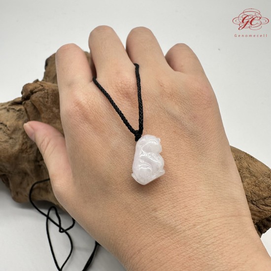 【肌容雪】天然緬甸A貨翡翠淡紫小福萌犬造型吊墜繩 編號123