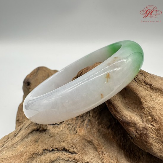 【肌容雪】天然緬甸A貨翡翠收藏級白底青撒金平安鐲 編號127(鐲圍58.0mm#18.5號)