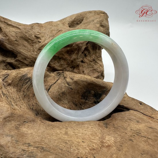 【肌容雪】天然緬甸A貨翡翠收藏級白底青撒金平安鐲 編號127(鐲圍58.0mm#18.5號)