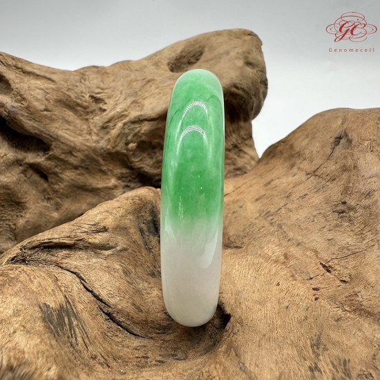 【肌容雪】天然緬甸A貨翡翠收藏級白底青撒金平安鐲 編號127(鐲圍58.0mm#18.5號)