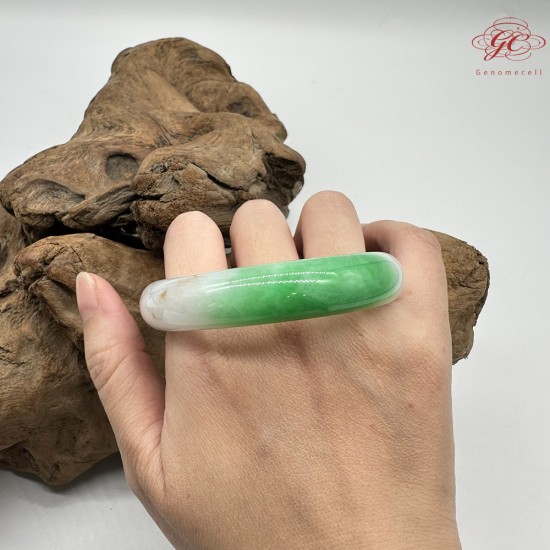 【肌容雪】天然緬甸A貨翡翠收藏級白底青撒金平安鐲 編號127(鐲圍58.0mm#18.5號)