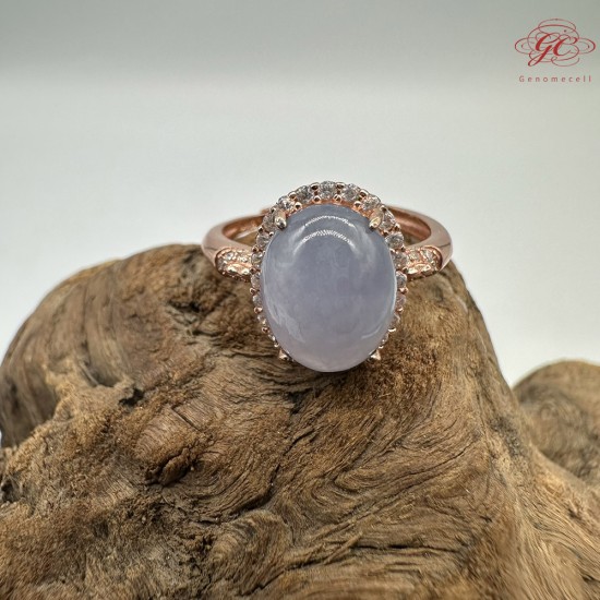 【肌容雪】天然緬甸A貨翡翠淡紫蛋面鑲鑽可調節戒指 編號142(戒圍17.7mm#12號)