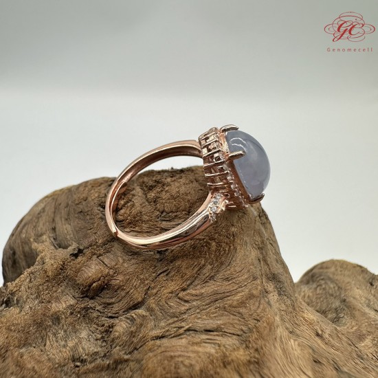 【肌容雪】天然緬甸A貨翡翠淡紫蛋面鑲鑽可調節戒指 編號142(戒圍17.7mm#12號)