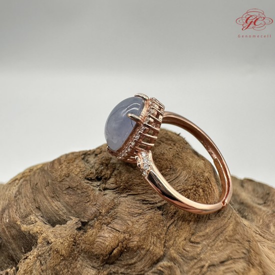 【肌容雪】天然緬甸A貨翡翠淡紫蛋面鑲鑽可調節戒指 編號142(戒圍17.7mm#12號)