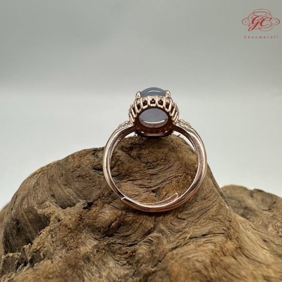 【肌容雪】天然緬甸A貨翡翠淡紫蛋面鑲鑽可調節戒指 編號142(戒圍17.7mm#12號)