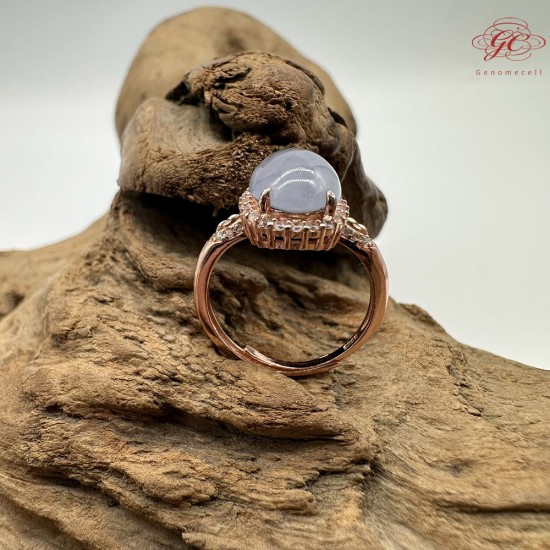 【肌容雪】天然緬甸A貨翡翠淡紫蛋面鑲鑽可調節戒指 編號142(戒圍17.7mm#12號)