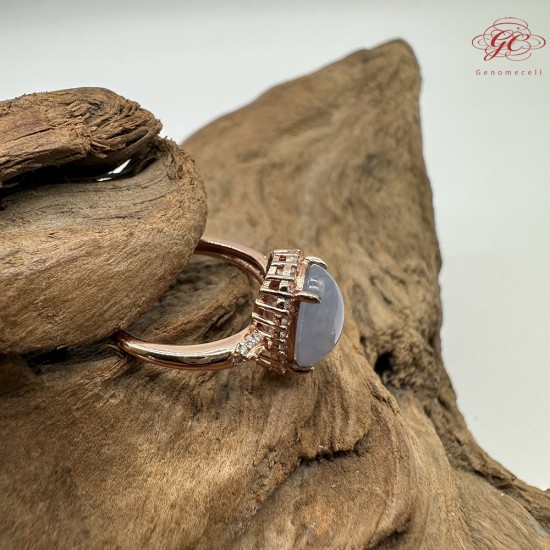 【肌容雪】天然緬甸A貨翡翠淡紫蛋面鑲鑽可調節戒指 編號142(戒圍17.7mm#12號)