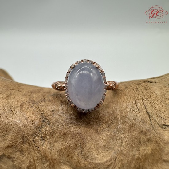 【肌容雪】天然緬甸A貨翡翠淡紫蛋面鑲鑽可調節戒指 編號142(戒圍17.7mm#12號)