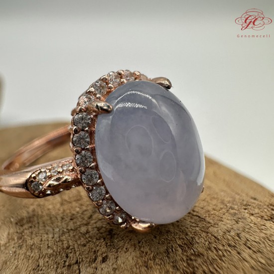 【肌容雪】天然緬甸A貨翡翠淡紫蛋面鑲鑽可調節戒指 編號142(戒圍17.7mm#12號)