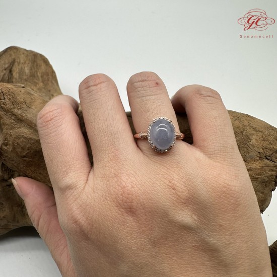 【肌容雪】天然緬甸A貨翡翠淡紫蛋面鑲鑽可調節戒指 編號142(戒圍17.7mm#12號)