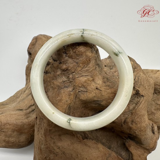 【肌容雪】天然緬甸A貨白底飄花翡翠平安鐲 編號146(鐲圍58.4mm#18.5號)