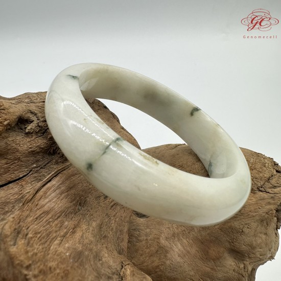 【肌容雪】天然緬甸A貨白底飄花翡翠平安鐲 編號146(鐲圍58.4mm#18.5號)