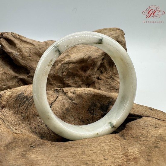 【肌容雪】天然緬甸A貨白底飄花翡翠平安鐲 編號146(鐲圍58.4mm#18.5號)