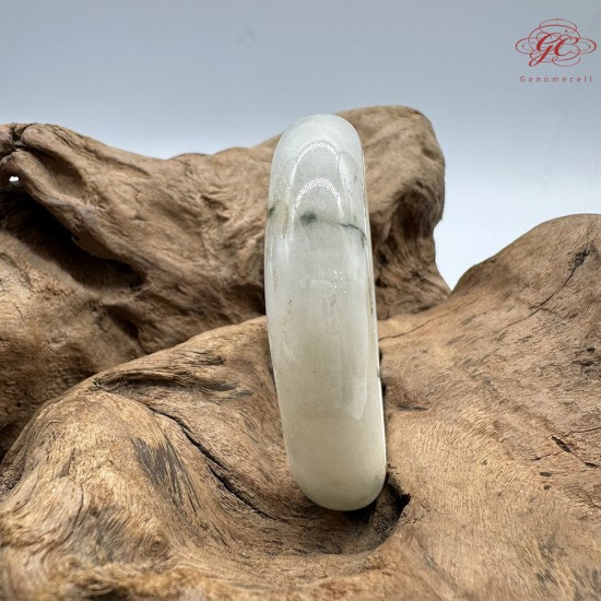 【肌容雪】天然緬甸A貨白底飄花翡翠平安鐲 編號146(鐲圍58.4mm#18.5號)