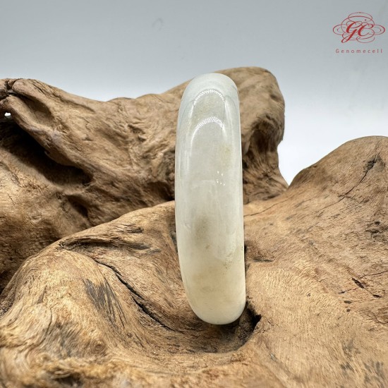 【肌容雪】天然緬甸A貨白底飄花翡翠平安鐲 編號146(鐲圍58.4mm#18.5號)